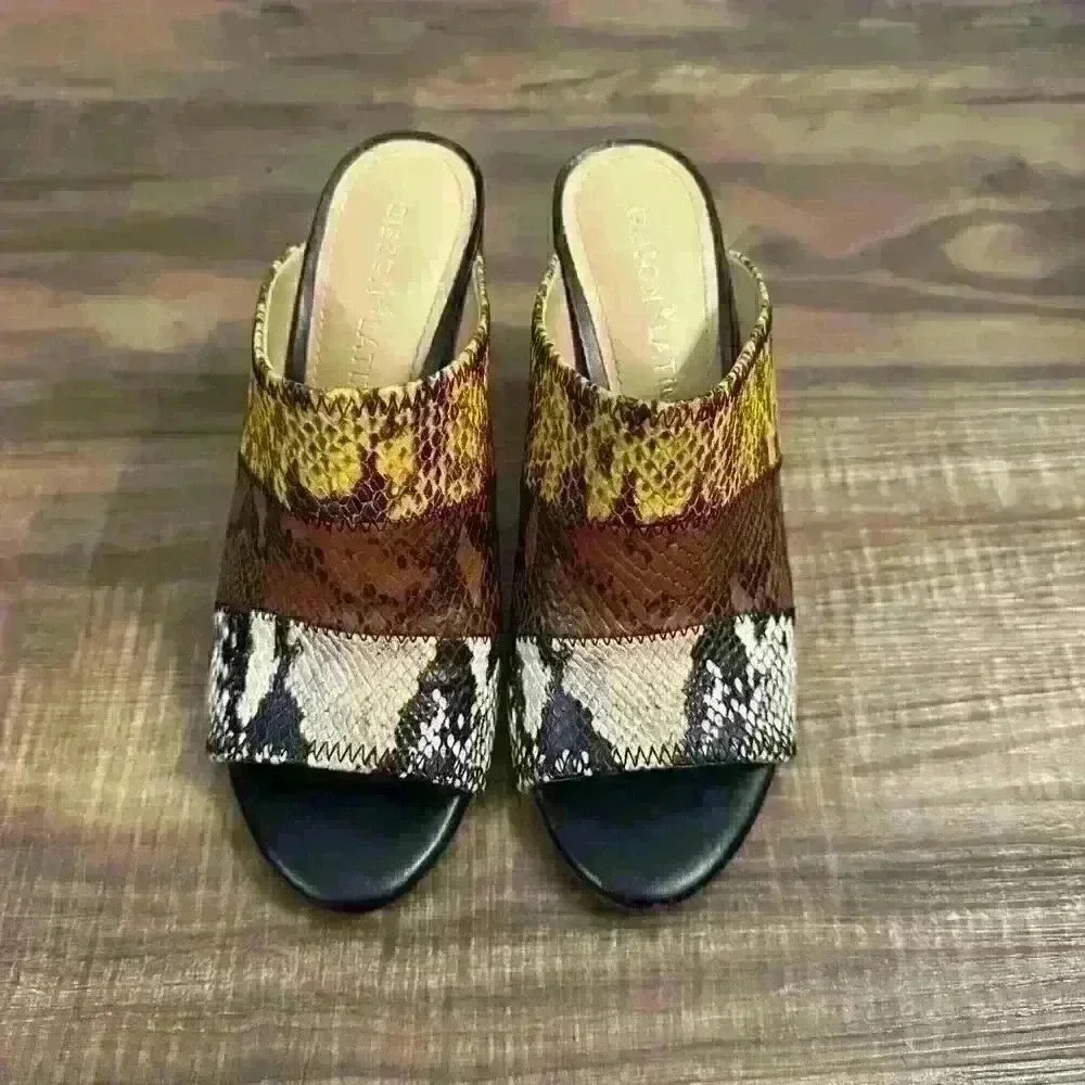 Gibson Latimer Snakeskin multicolor Leather mule block heels‎ Sz 7 - Picture 6 of 9